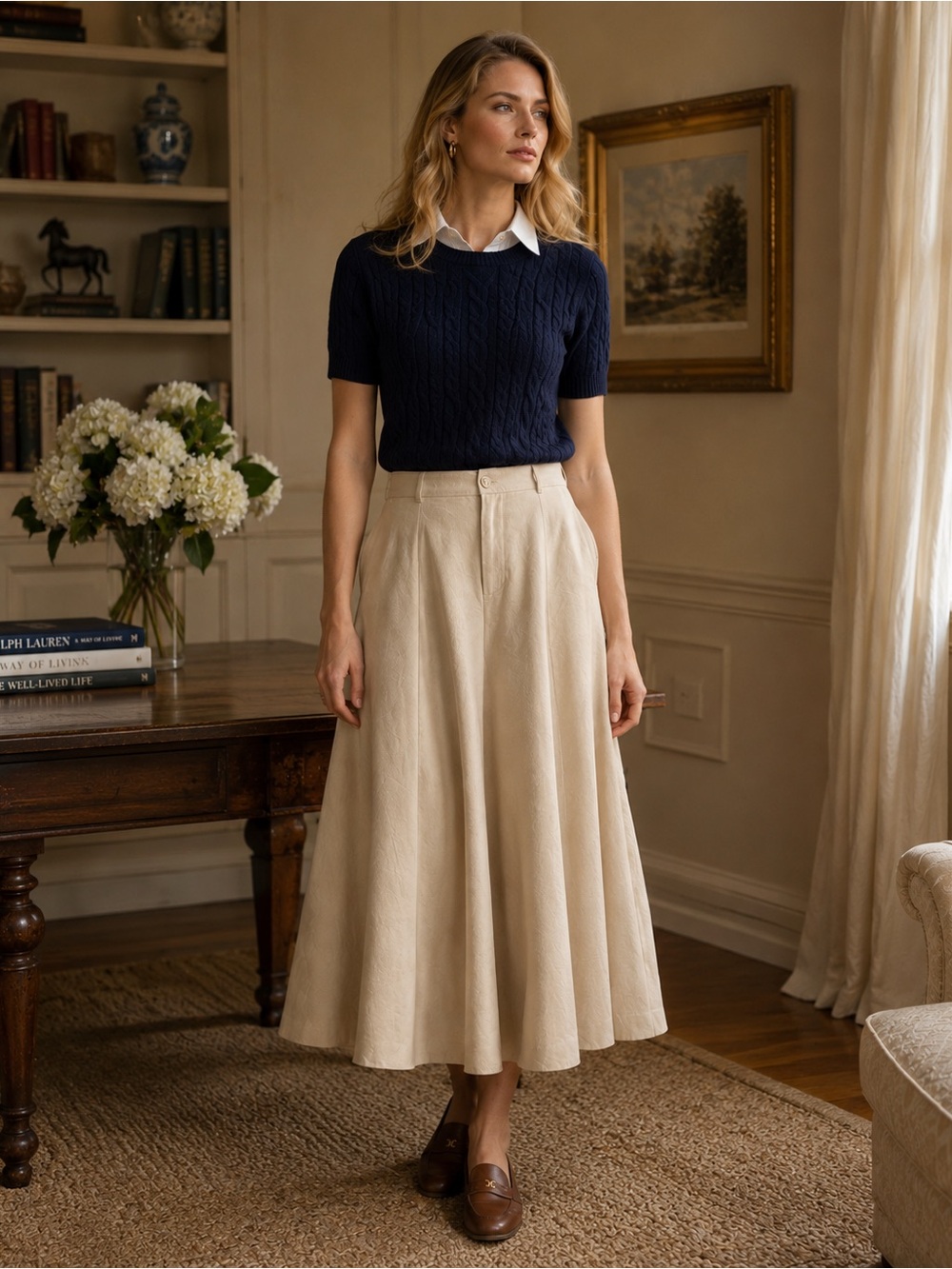 Lauren Ralph Lauren Vintage Linen Midi Skirt Tan 16